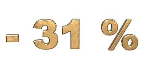 31% of discount. Golden thirty one percent sale. isolated on white background  