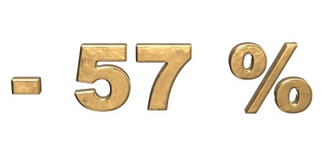 57% of discount. Golden fifty seven percent sale. isolated on white background  
