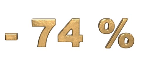 74% of discount. Golden seventy four percent sale. isolated on white background  