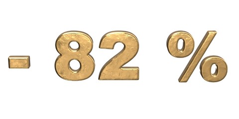 82% of discount. Golden eighty two percent sale. isolated on white background  