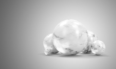 Group of White Marble Spheres on gradient background. 3D Rendering