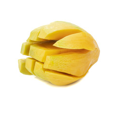 Fresh green mango (Mangifera indica) tropical fruit isolated on white background