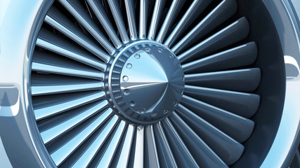 Close-up View of Modern Airplane Jet Engine Turbine