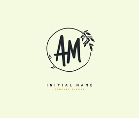 A M AM Beauty vector initial logo, handwriting logo of initial signature, wedding, fashion, jewerly, boutique, floral and botanical with creative template for any company or business.