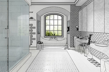 Renovation of an old building bathroom (project) - 3d visualization