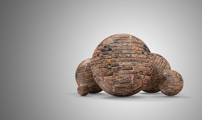 Group of Spheres made from Bricks on gradient background. 3D Rendering