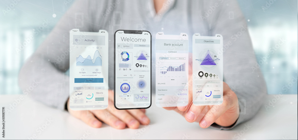 Poster application interface ui on a smartphone - 3d rendering