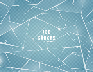 Fototapeta Realistic cracked ice surface. Frozen glass with cracks and scratches. Vector illustration. obraz
