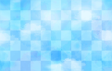 市松模様とブルーの水彩タッチの背景（アブストラクト）