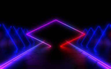 3D abstract background with neon lights . 3d illustration