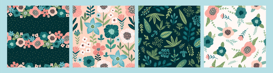 Materiał do szycia Floral abstract seamless patterns. Vector design for different surfases.