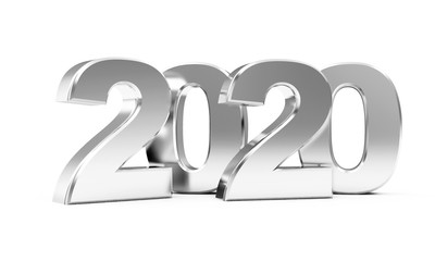 Silver 2020 New Year Symbol isolated on white background.