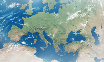 Close-up Detailed View on Europe from Space. Elements of this image furnished by NASA.