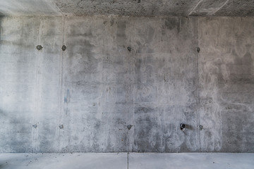 Empty grunge room interior with blank concrete wall under construction