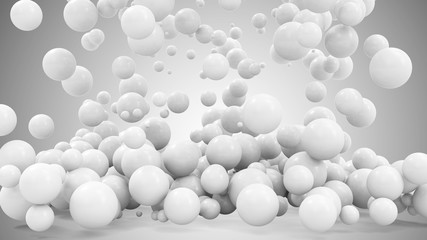 Heap of White Balls Falling on gradient background. 3D Rendering