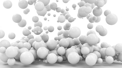 Heap of White Balls Falling on white background. 3D Rendering