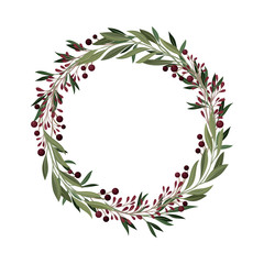 Elegant Wreath With Berries and Greenery Vector Element