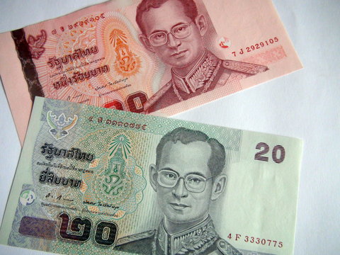 Banknotes of the world. Thai baht. Banknotes in denominations of one hundred and twenty Thai Baht.