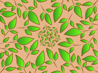 Fresh green leaves on a light brown background. flat style illustration