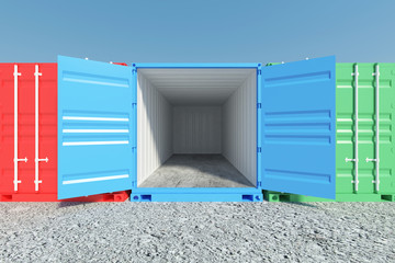 Blue Empty Opened Cargo Container