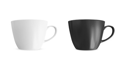 Black and White Tea Cup Mockup Design isolated on white background. 3D Rendering