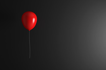 Red Balloon over Black Wall. 3D Rendering