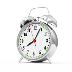 Metallic Alarm Clock isolated on white background. 3D Rendering