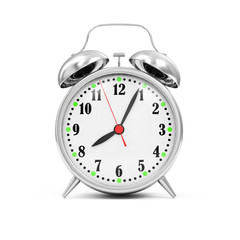 Metallic Alarm Clock isolated on white background. 3D Rendering