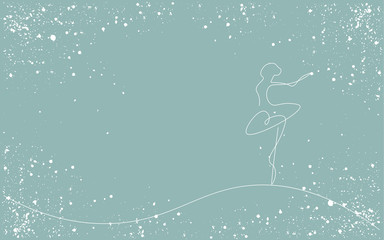 Christmas background with ballet dancer continuous line drawing, vector illustration - obrazy, fototapety, plakaty