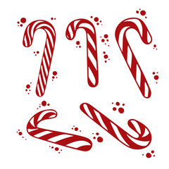 Christmas candy canes. Hand drawn Christmas sweets vector illustrations collection. Part of set.