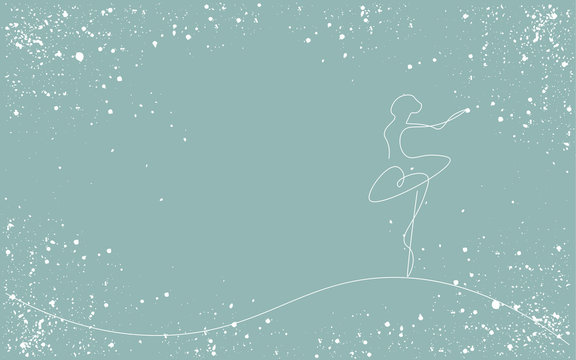 Christmas background with ballet dancer continuous line drawing, vector illustration