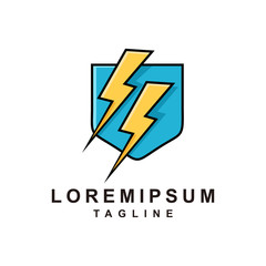 Shield Thunder Logo Design Premium with outline