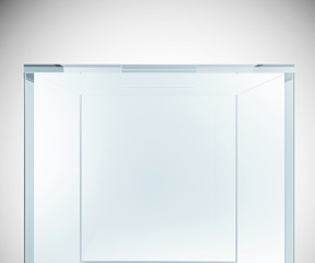 Empty Glass Box on gradient background. 3D Rendering