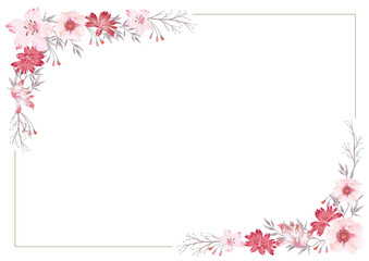 水彩風　花のフレームイラスト