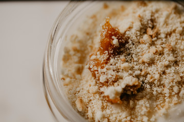 Pumpkin  magnolia dessert. Delicious magnolia dessert in glass bowl. close up