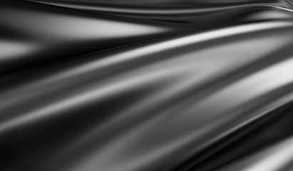 Macro View on Rippled Black Silk Fabric. 3D rendering