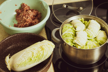 preparation of cabbage rolls, ingredients for cooking cabbage rolls