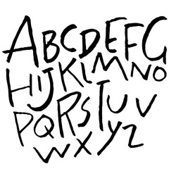 Hand drawn dry brush font. Modern brush lettering. Grunge style alphabet. Vector illustration.