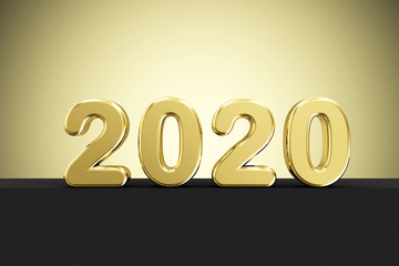 Gold 2020 New Year Symbol on golden background. 3D Rendering