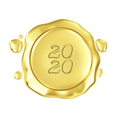 Golden Wax with 2020 New Year Symbol isolated on white background.