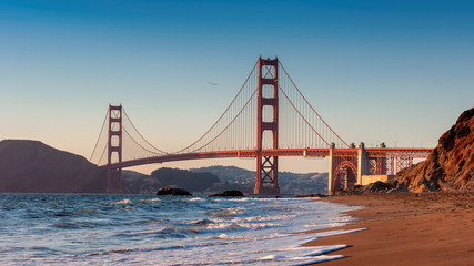 Golden Gate Bridge at sunset, San Francisco, California, USA