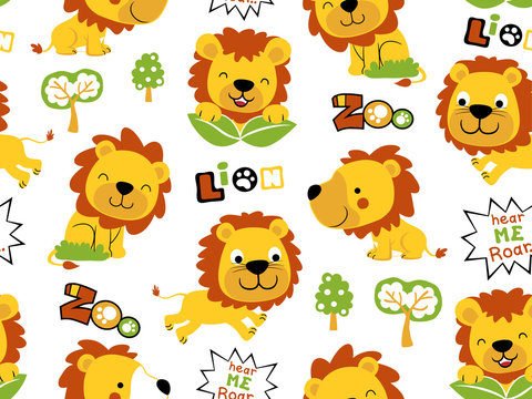 vector seamless pattern of lion cartoon
