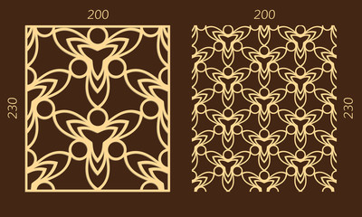 Laser cutting set. Woodcut vector trellis panel. Plywood lasercut eastern design. Hexagonal seamless pattern for printing, engraving, paper cutting. Stencil lattice ornament.