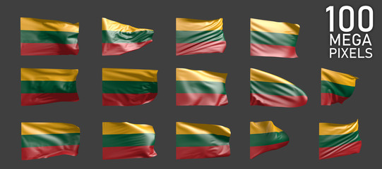 Lithuania flag isolated - various realistic renders of the waving flag on grey background - object 3D illustration