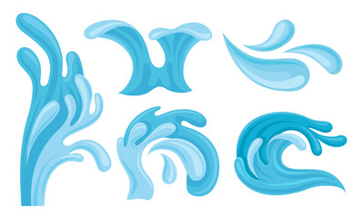 Fototapeta na wymiar Water Splashes In Different Shapes And Forms Vector Illustration Set