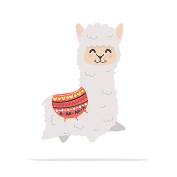 happy Cute alpaca fluffy vector