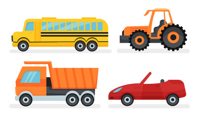 Types Of Urban And Industrial Transport Vector Illustration Set