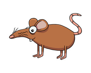 Brown rat or mouse staying on feet sideview and smiling. Illustration isolated on flat white background for kids book or for chinese new year of the rat. For children