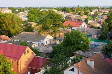 Aerial view of the roofs and buildings of the city center of Izmail,Ukraine