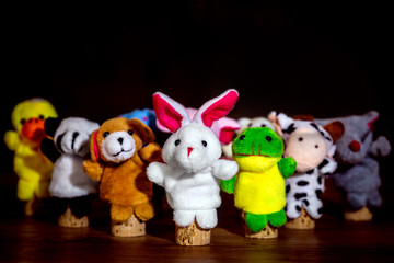 Different animal finger puppets, concept figures for an educater on the preschool or kindergarten